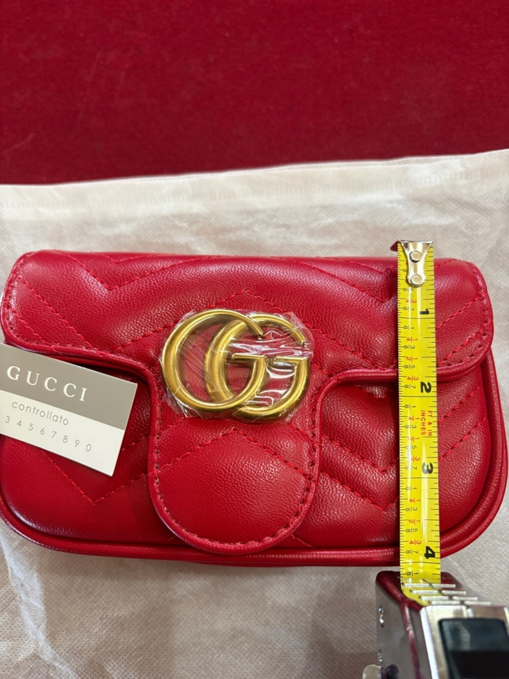 Gucci Red GG Marmont Matelassé Mini Crossbody Bag with Gold Chain - Picture 7 of 8